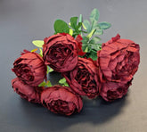 Buchet bujori artificiali rosu inchis – 7 flori, aspect natural 40cm